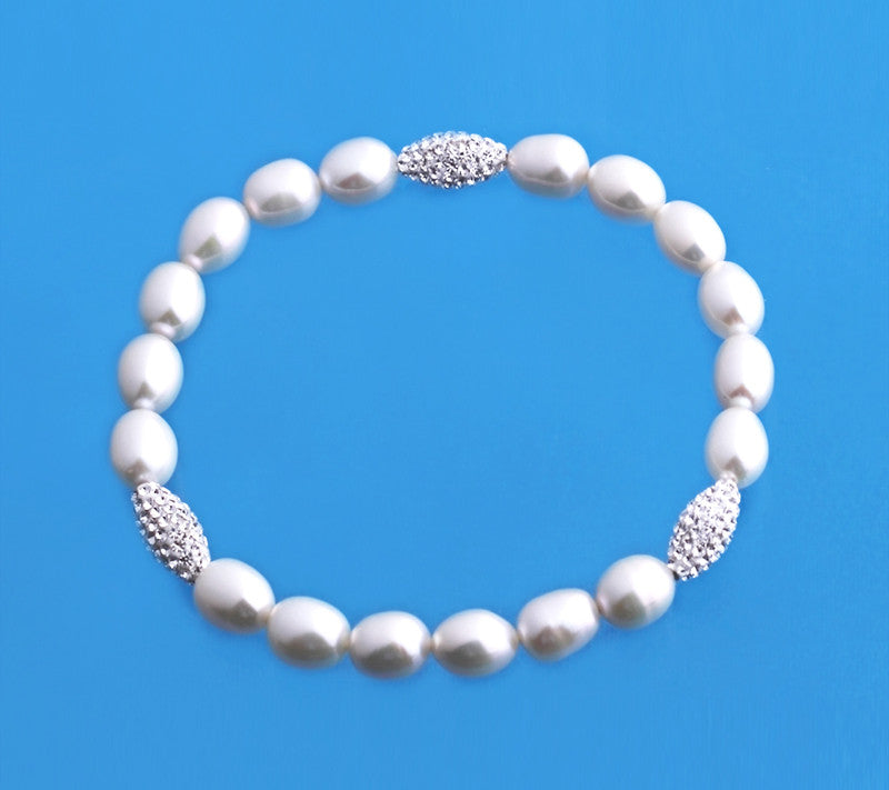 6.5-7mm Oval Shape Freshwater Pearl Bracelet with Crystal Ball - Wing Wo Hing Jewelry Group - Pearl Jewelry Manufacturer