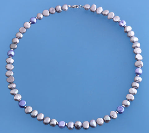 Sterling Silver Necklace with Baroque Shape Freshwater Pearl