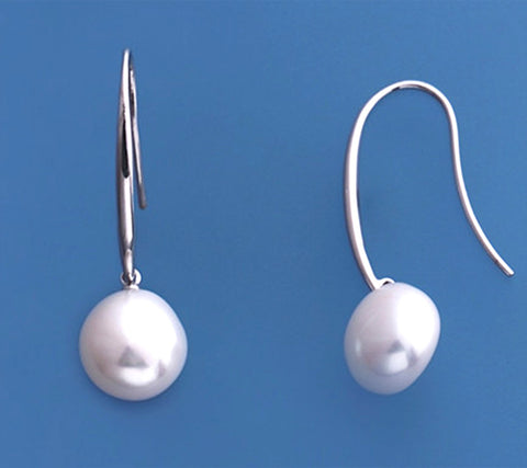 Sterling Silver Earrings with 12-13mm Oval Shape Freshwater Pearl