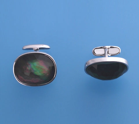 Sterling Silver Cufflink with 16.5*20.5mm Black Mother of Pearl