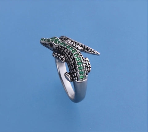 White and Black Plated Silver Ring with Cubic Zirconia and Black Spinel