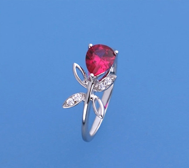 Sterling Silver Ring with Red Corundum and Cubic Zirconia - Wing Wo Hing Jewelry Group - Pearl Jewelry Manufacturer