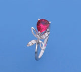 Sterling Silver Ring with Red Corundum and Cubic Zirconia - Wing Wo Hing Jewelry Group - Pearl Jewelry Manufacturer