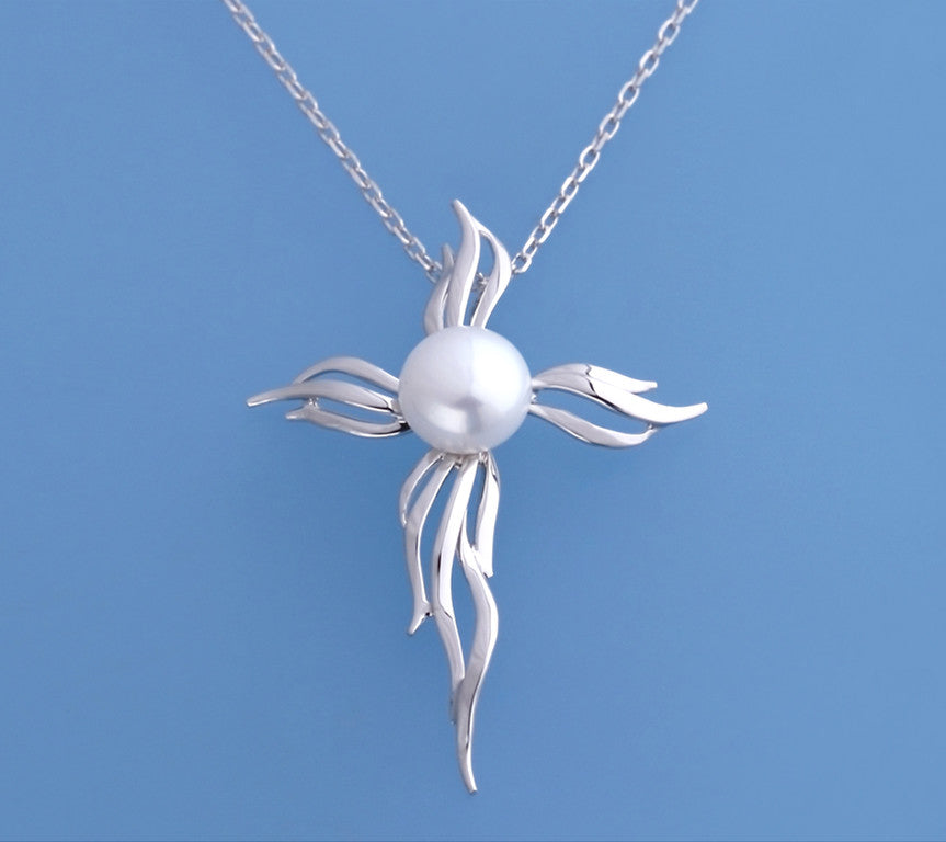 Sterling Silver Pendant with 10-10.5mm Button Shape Freshwater Pearl - Wing Wo Hing Jewelry Group - Pearl Jewelry Manufacturer