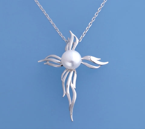 Sterling Silver Pendant with 10-10.5mm Button Shape Freshwater Pearl