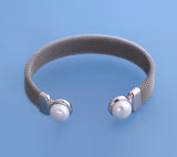 Sterling Silver Bangle with 10-10.5mm Button Shape Freshwater Pearl - Wing Wo Hing Jewelry Group - Pearl Jewelry Manufacturer