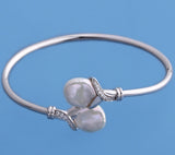 Sterling Silver Bangle with 12-13mm Baroque Shape Freshwater Pearl and Cubic Zirconia - Wing Wo Hing Jewelry Group - Pearl Jewelry Manufacturer