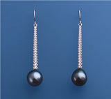 Sterling Silver Earrings with 10.5-11mm Drop Shape Tahitian Pearl and Cubic Zirconia - Wing Wo Hing Jewelry Group - Pearl Jewelry Manufacturer