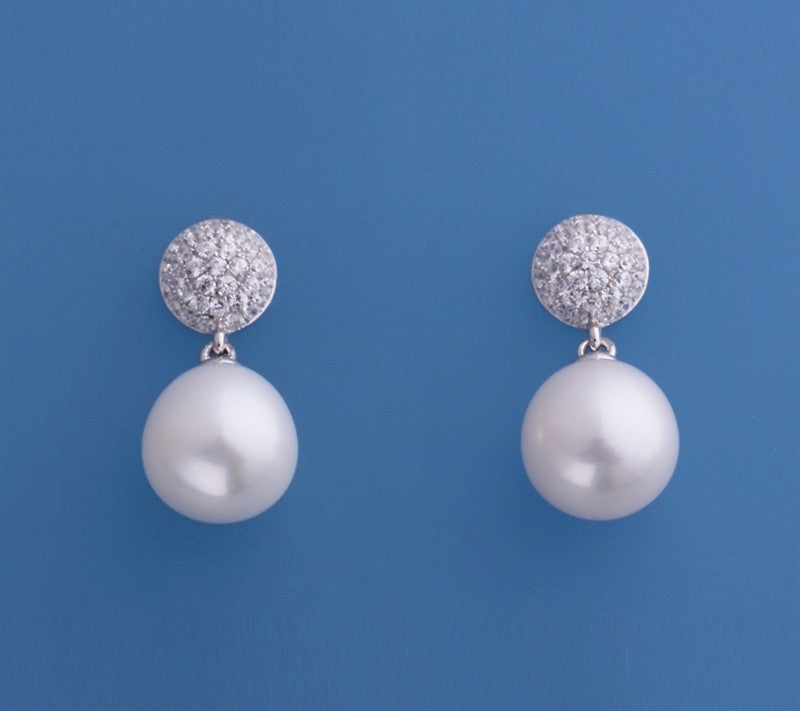 Sterling Silver Earrings with 10-10.5mm Oval Shape Freshwater Pearl and Cubic Zirconia - Wing Wo Hing Jewelry Group - Pearl Jewelry Manufacturer