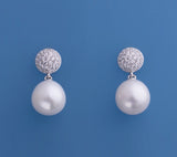Sterling Silver Earrings with 10-10.5mm Oval Shape Freshwater Pearl and Cubic Zirconia - Wing Wo Hing Jewelry Group - Pearl Jewelry Manufacturer