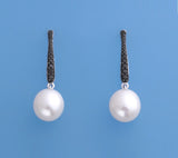 Sterling Silver Earrings with 10-10.5mm Drop Shape Freshwater Pearl and Black Spinel - Wing Wo Hing Jewelry Group - Pearl Jewelry Manufacturer