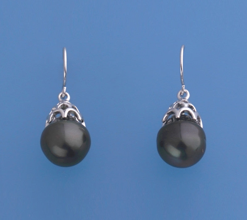 Sterling Silver Earrings with 10.5-11mm Drop Shape Tahitian Pearl - Wing Wo Hing Jewelry Group - Pearl Jewelry Manufacturer