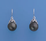 Sterling Silver Earrings with 10.5-11mm Drop Shape Tahitian Pearl - Wing Wo Hing Jewelry Group - Pearl Jewelry Manufacturer