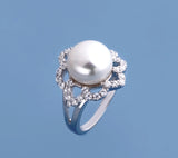 Sterling Silver Ring with 11-11.5mm Button Shape Freshwater Pearl and Cubic Zirconia - Wing Wo Hing Jewelry Group - Pearl Jewelry Manufacturer