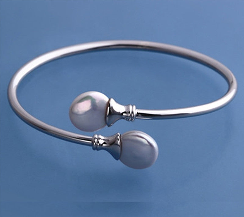 Sterling Silver Bangle with 12.5-13mm White Coin Shape Freshwater Pearl - Wing Wo Hing Jewelry Group - Pearl Jewelry Manufacturer