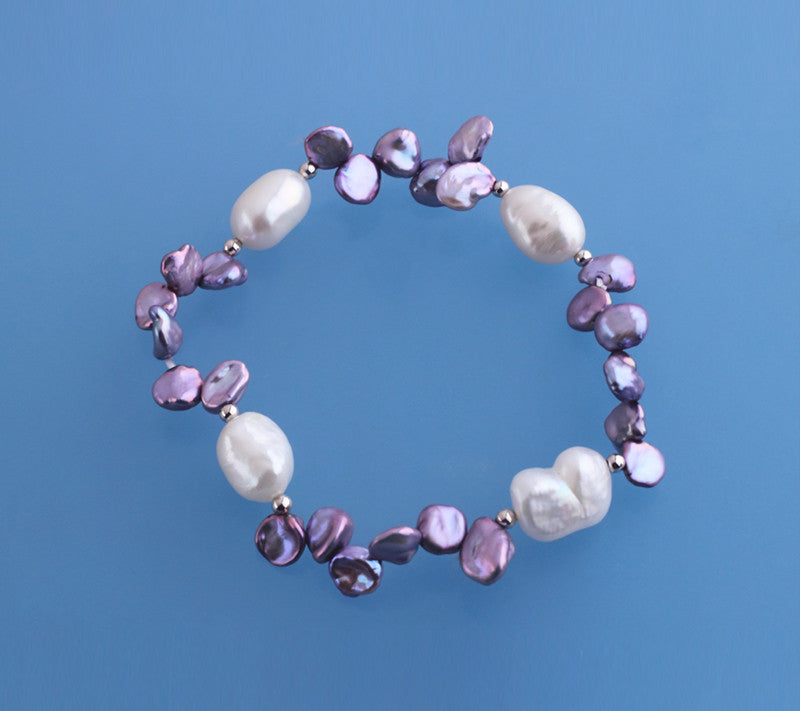 Keshi and Oval Shape Freshwater Pearl Bracelet with Silver Ball - Wing Wo Hing Jewelry Group - Pearl Jewelry Manufacturer