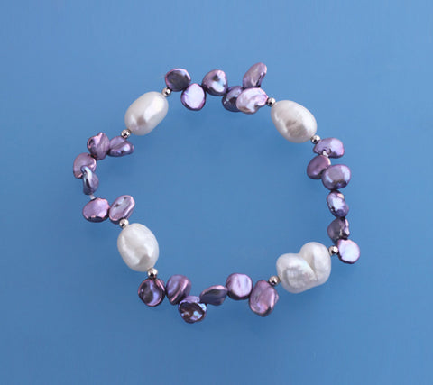 Keshi and Oval Shape Freshwater Pearl Bracelet with Silver Ball