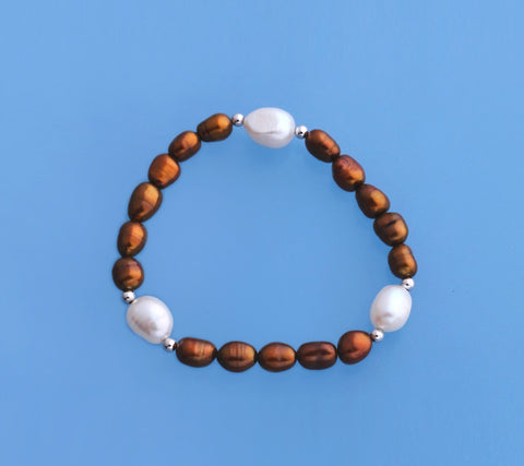 Oval Shape Freshwater Pearl Bracelet and Silver Ball