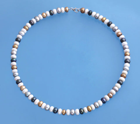 Sterling Silver Necklace with 7.5-8.5mm Button Shape Freshwater Pearl