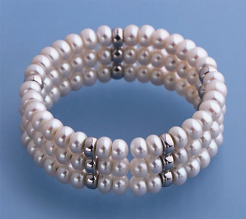 Sterling Silver Bangle with 6.5-7mm Button Freshwater Pearl