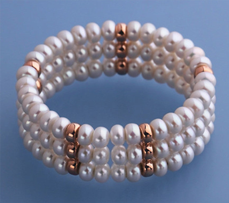 Rose Gold Plated Silver Bangle with 6.5-7mm Button Shape Freshwater Pearl - Wing Wo Hing Jewelry Group - Pearl Jewelry Manufacturer