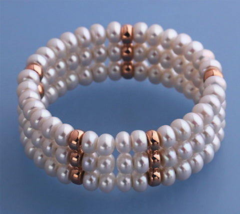 Rose Gold Plated Silver Bangle with 6.5-7mm Button Shape Freshwater Pearl