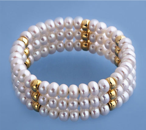 Gold Plated Silver Bangle with 6.5-7mm Button Shape Freshwater Pearl