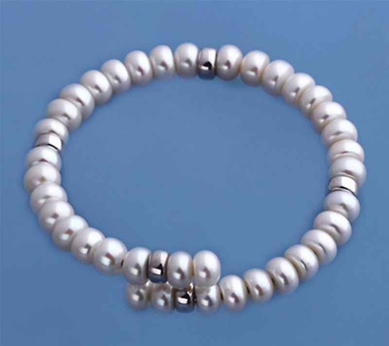 Sterling Silver Bangle with 6.5-7mm Button Shape Freshwater Pearl - Wing Wo Hing Jewelry Group - Pearl Jewelry Manufacturer