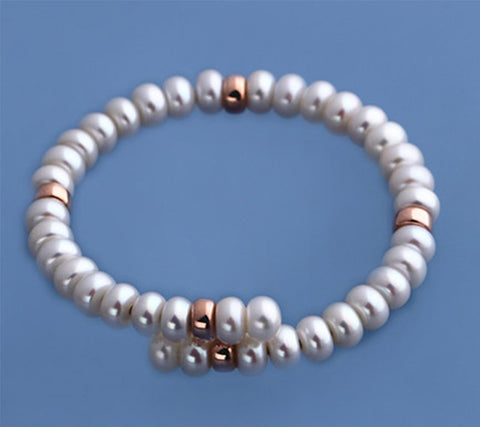 Rose Gold Plated Silver Bangle with 6.5-7mm Button Shape Freshwater Pearl