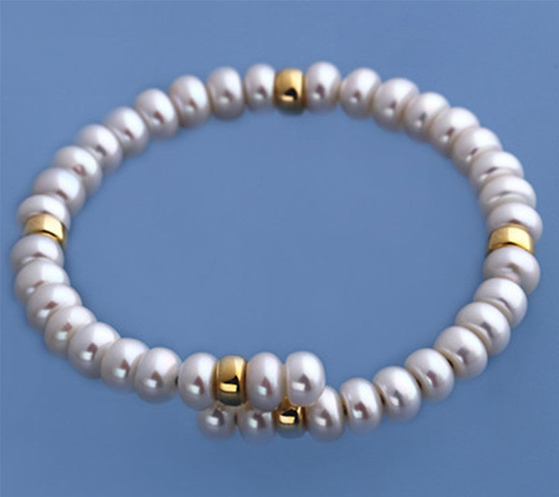 Gold Plated Silver Bangle with 6.5-7mm Button Shape Freshwater Pearl - Wing Wo Hing Jewelry Group - Pearl Jewelry Manufacturer