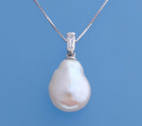 Sterling Silver Pendant with Baroque Shape Freshwater Pearl and Cubic Zirconia - Wing Wo Hing Jewelry Group - Pearl Jewelry Manufacturer