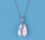 Sterling Silver Pendant with 14-15mm Baroque Shape Freshwater Pearl and Cubic Zirconia - Wing Wo Hing Jewelry Group - Pearl Jewelry Manufacturer
