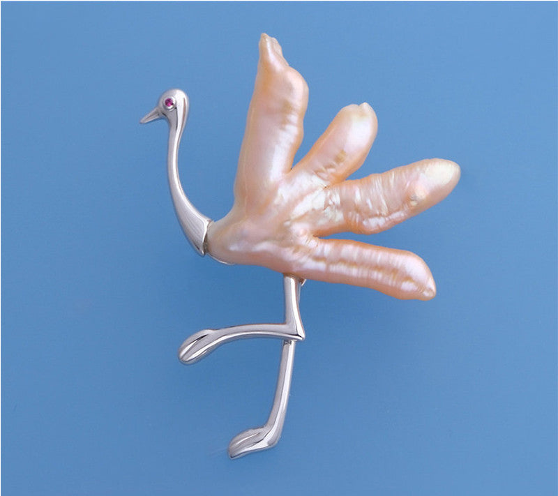 Sterling Silver Brooch with Irregular Shape Freshwater Pearl and Cubic Zirconia - Wing Wo Hing Jewelry Group - Pearl Jewelry Manufacturer
