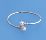 Sterling Silver Bangle with 9-9.5mm Drop Shape Freshwater Pearl and Cubic Zirconia - Wing Wo Hing Jewelry Group - Pearl Jewelry Manufacturer