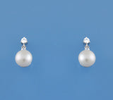 Sterling Silver Earrings with 9-9.5mm Button Shape Freshwater Pearl and Cubic Zirconia - Wing Wo Hing Jewelry Group - Pearl Jewelry Manufacturer