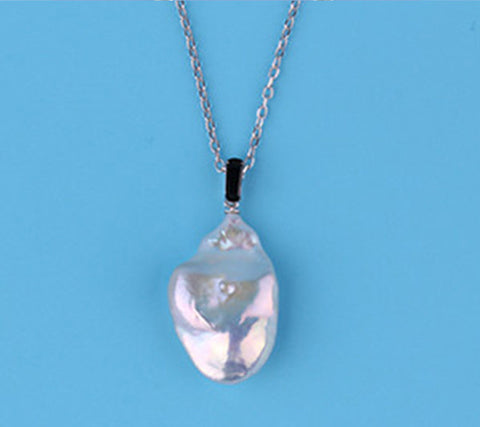 Sterling Silver Pendant with 16.5*26mm Baroque Shape Freshwater Pearl and Black Spinel