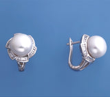 Sterling Silver Earrings with 10-10.5mm Button Shape Freshwater Pearl and Cubic Zirconia - Wing Wo Hing Jewelry Group - Pearl Jewelry Manufacturer