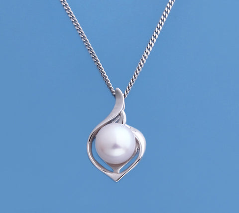 Sterling Silver Pendant with 6.5-7mm Button Shape Freshwater Pearl