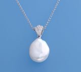 Sterling Silver Pendant with 13-14mm Baroque Shape Freshwater Pearl and Cubic Zirconia - Wing Wo Hing Jewelry Group - Pearl Jewelry Manufacturer