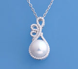 Sterling Silver Pendant with 10.5-11mm Button Shape Freshwater Pearl and Cubic Zirconia - Wing Wo Hing Jewelry Group - Pearl Jewelry Manufacturer