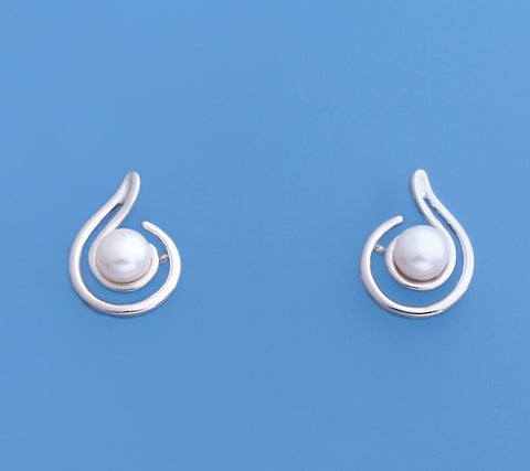 Sterling Silver Earrings with 4-4.5mm Button Shape Freshwater Pearl