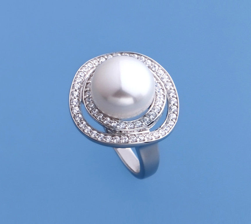 Sterling Silver Ring with 12-12.5mm Button Shape Freshwater Pearl and Cubic Zirconia - Wing Wo Hing Jewelry Group - Pearl Jewelry Manufacturer