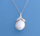 Sterling Silver Pendant with 13-14mm Button Shape Freshwater Pearl and Cubic Zirconia - Wing Wo Hing Jewelry Group - Pearl Jewelry Manufacturer