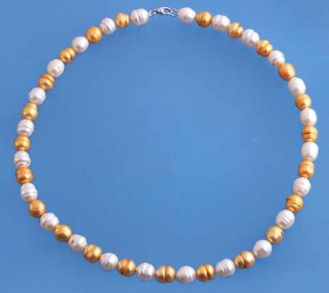 Sterling Silver Necklace with 8-9mm Ringed Shape Freshwater Pearl