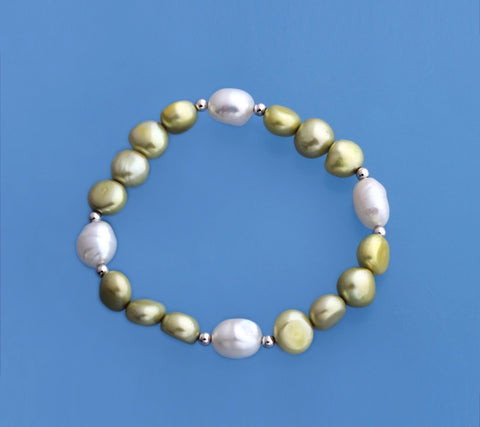 Oval and Side-Drilled Freshwater Pearl Bracelet with Silver Ball