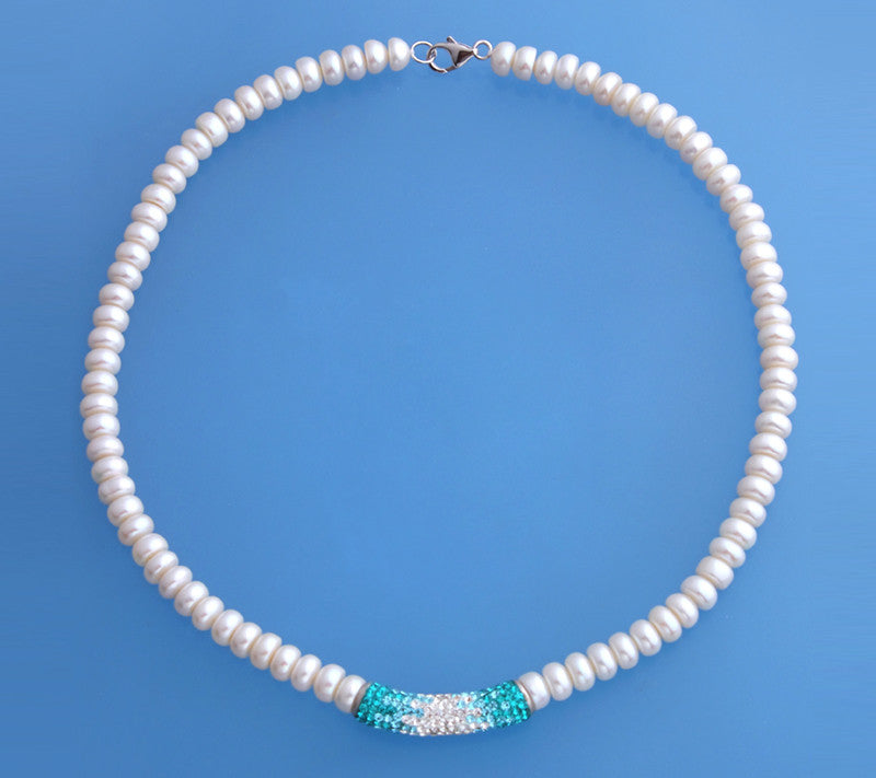 Sterling Silver Necklace with 7.5-8mm Button Shape Freshwater Pearl - Wing Wo Hing Jewelry Group - Pearl Jewelry Manufacturer