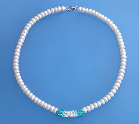 Sterling Silver Necklace with 7.5-8mm Button Shape Freshwater Pearl