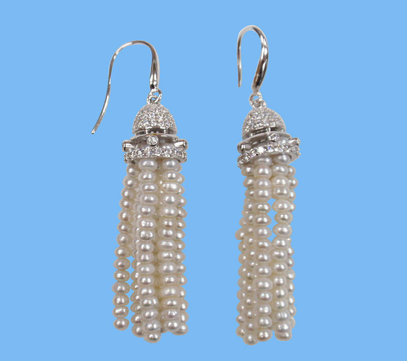 Sterling Silver Earrings with 3.5-4mm Button Shape Freshwater Pearl and Cubic Zirconia - Wing Wo Hing Jewelry Group - Pearl Jewelry Manufacturer