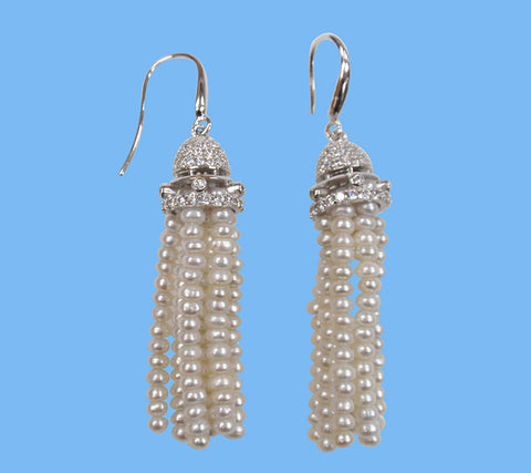 Sterling Silver Earrings with 3.5-4mm Button Shape Freshwater Pearl and Cubic Zirconia