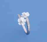 Sterling Silver Ring with 3-3.5mm Button Shape Freshwater Pearl, Mother of Pearl and Cubic Zirconia - Wing Wo Hing Jewelry Group - Pearl Jewelry Manufacturer